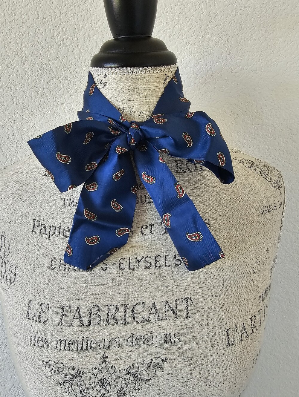 Vintage 100% Silk Paisley Hair Scarf Ribbon – Royal Blue Multi-Way Tie Wrap